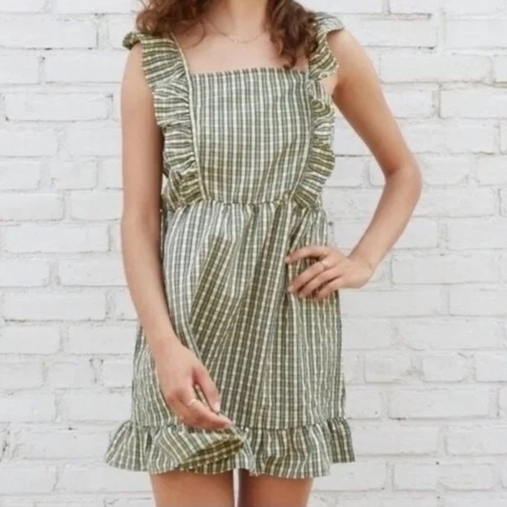 Wild Fable Green And White Plaid Ruffle Dress (Xs)